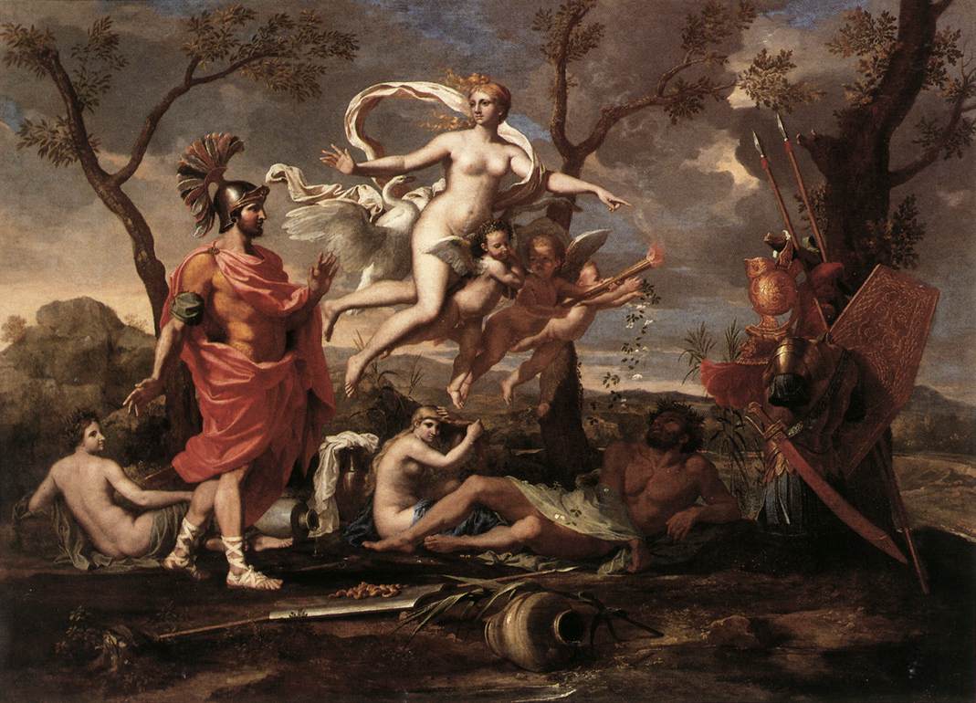 POUSSIN, Nicolas Venus Presenting Arms to Aeneas f